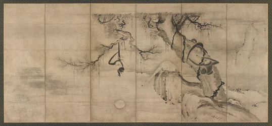 Monkeys and trees on a river bank, Momoyama period