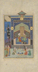 Bahram Gur in the Turquoise Palace on Wednesday, Folio 216 from a Khamsa, 1524-25