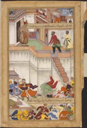 Akbar-nama, Adham Khan is Thrown to Death
