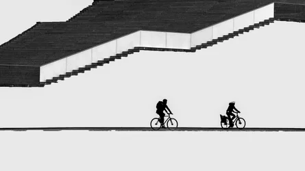 Silhouetted Cyclists Stairs
