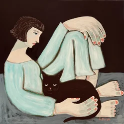 Pensive Woman Black Cat