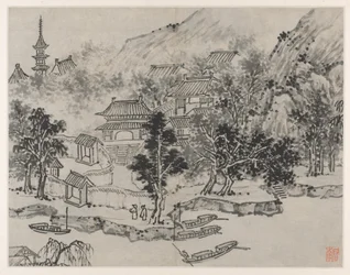 Twelve Views of Tiger Hill, Suzhou: Distant View of Tiger Hill from the Canal Mooring, after 1490