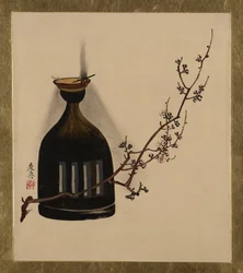 Lacquer Paintings of Various Subjects: Plum Branch with Oil Lamp