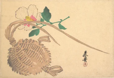 Straw Basket for Fish and Mokuge Flower, ca. 1875