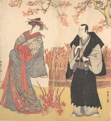 The Second Segawa Tomisaburo as a Tall Courtesan Standing in a Room
