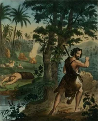 The Murder of Abel, from a bible printed by Edward Gover