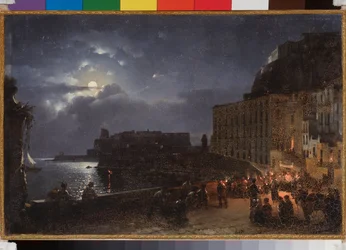 The Santa Lucia Quay in Naples, a Full Moon Night