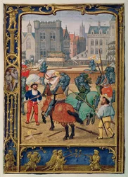 June: Jousting and a game with hobby horses, from a Book of Hours, or the Golf Book, c.1520-30