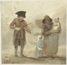 Street Musician with Woman and Children