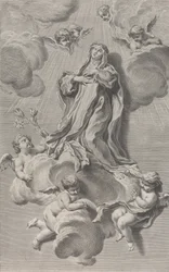 The Ecstasy of Saint Catherine of Siena, kneeling on a cloud carried by angels, 1729-40