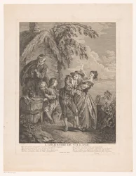 Three Musicians by a House, with a Dancing Man and Woman in Front