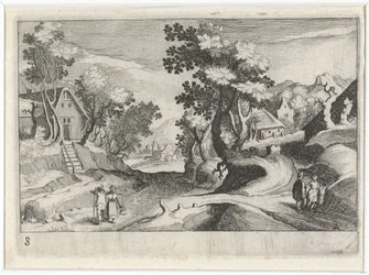 Wooded Hilly Landscape with Buildings and Figures