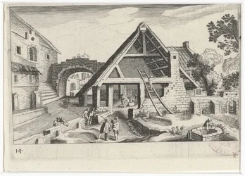 Village Scene with the Holy Family (series: Southern European Landscapes)