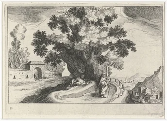 Hill Landscape with Embracing Figures Under a Tree (Southern European Landscapes)