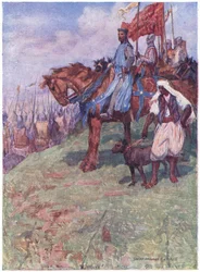 The good king was seated on horseback about halfway up the mountain