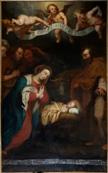 Parish Church (Sint-Laurentius). Interior. North Aisle. The Altar. Painting. The Birth of Christ. Signed Simon de Pape. 1666.