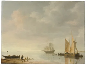 Coastal Scene with Ships Resting on Calm Waters
