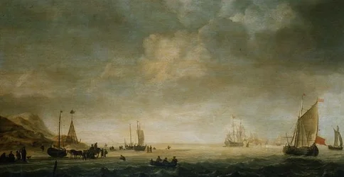 The Shore at Scheveningen with Fisherfolk on Beach