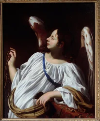 Angel has the rope and purse instruments of the Passion of Christ (detail)