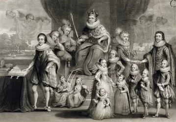 His Majesty James I and his Royal Progeny together with the Family of the King of Bohemia, engraved by Charles Turner