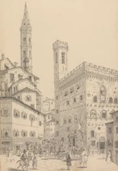 Album of 30 Views in the Tyrol and Italy: South View of the Barqello or State Prison and Spire of the Badia 3.d May 1842