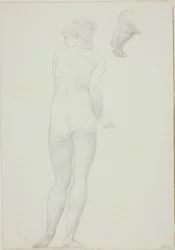 Backview of Standing Nude Woman and Sketch of a Foot