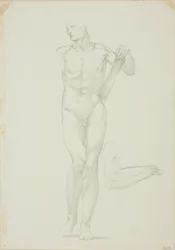 Standing Male with Tablet; separate sketch of right arm