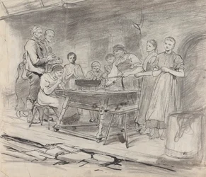 Study of Women and Men Saying Grace, Before a Meal