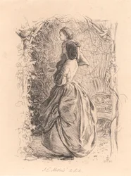 Happy Spring Time. Woman and Child Looking at Bird in Nest