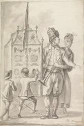 Study of a Peep Show with Two Attendant Figures and Two Children