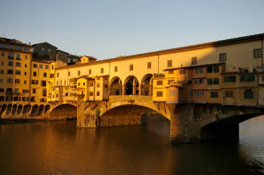 Early morning sunrise on Ponte Vecchio at dawn, Florence, Italy