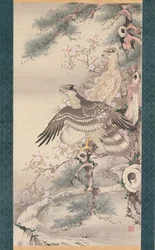 Pair of Hawks with Branch and Blossoms