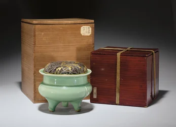 Large Longquan Celadon Tripod Censer with Japanese Parcel-Gilt Metal Cover