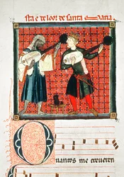 124-0633321/1 A Moor and a Christian playing the lute, miniature in a book of music from the 