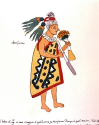 Aztec priest in Codex Vaticanus 3738. Facsimile of the manuscript by Dominican Pedro de los Rios, between 1570 and 1589, Bibl. Vatican.