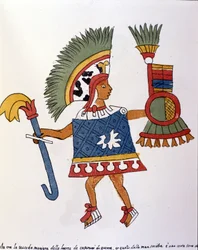 Aztec Warrior in Codex Vaticanus 3738. Facsimile of the Manuscript by Dominican Pedro de los Rios, Between 1570 and 1589, Bibl. Vatican