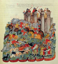 Battle scene, from the Biblia de la Casa de Alba