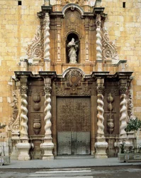 Detail of the façade of the Church of San Bartolome, Benicarlo, Spain, built in the 18th century (photo)