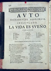 First page of La Vida es Sueno from Los Autos Sacramentales by Pedro Calderon de la Barca, 1690