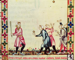 Game of pelota in the open air, from the manuscript made under the direction of Alfonso X The Wise, King of Castile and Leon