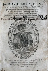 Frontispiece with the Portrait of Nicolas Monardes of a Medicine Book from the Islands of the Spanish Caribbean and Uses of the Bezoar