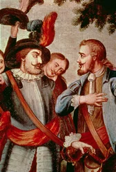 Hernando Cortes and Diego di Velasquez (detail)