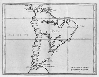 Map of Meridional America from a Spanish volume of trips from the beginning of the 17th century