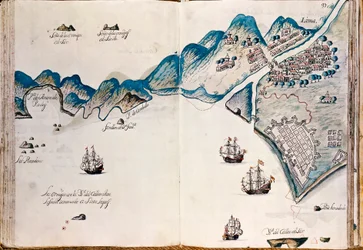 Map of part of New Spain, the coast of Peru and the city of Lima, from "Mapas de las costas de América en el mar del Sur, desde la última población de españoles en ellas, que es la ciudad de Compostela, en adelante"