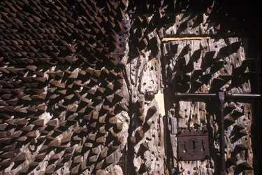 Metal spikes embedded in a castle door