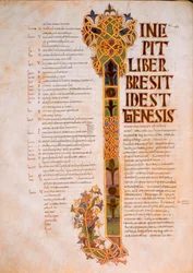 Opening page of the Book of Genesis with capital I from the beginning of the Bible, from the Visigothic-Mozarabic Bible of St. Isidores, A.D. 960