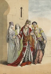 Turkish sultana and princess with their slaves, Middle Ages