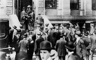 Anxious Crowds Outside the White Star Line Office