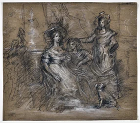 Study of Three Women and a Dog