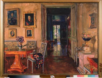 Interior of the Manor Brasovo. Painting by Stanislav Yulianovich Zhukovsky (1873-1944)